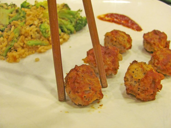 Asian BBQ meatballs chopsticks